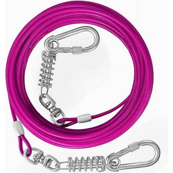 HaiYUAN Dog Tie Out Cable 10/15/20/25/30FT Dog Run Cable Rosy Pink/Blue/Purple/Silver/Red/Green/YellowTie Out Cable for Large Dogs Heavy Duty for Outside Hold Large Dogs Up to 250LBS