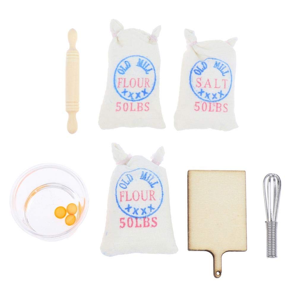 Haiabei 7 Pcs 112 Dollhouse Miniature Flour Salt Bags Eggbeater