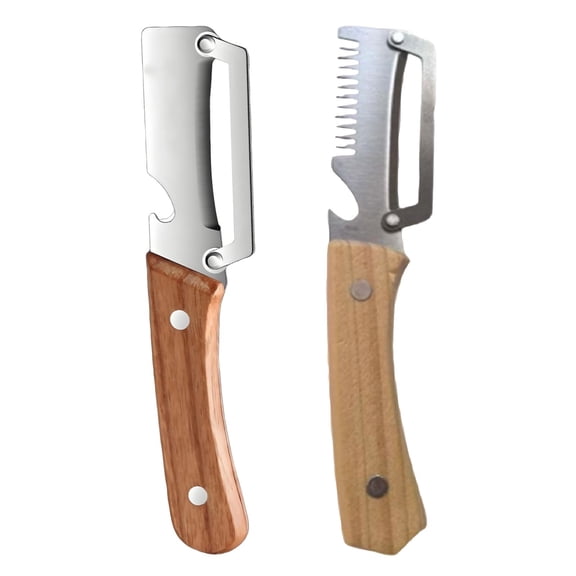 Haiamaoyi 2PCS Kitchen Multi-Function Stainless Steel Thickened Fruit Peeler Knife, Wooden Kitchen Tool, 2-in-1 Multifunctional Peeler for Peeling & Opening Bottles