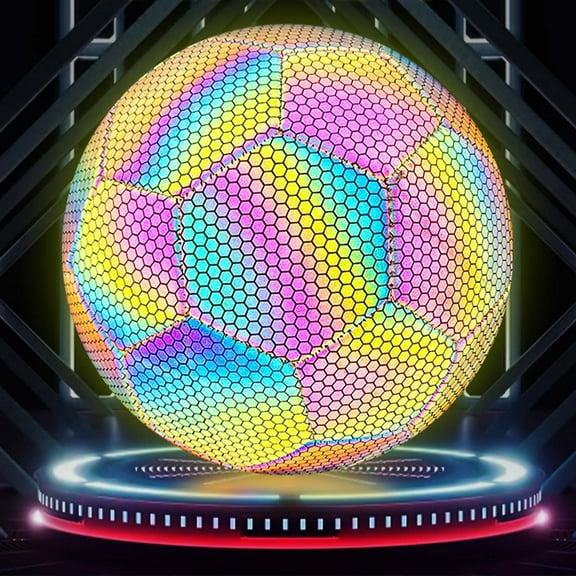 Haiamaoyi Reflective Rainbow Soccer Ball No.5 Reflective Football Glowing Football PU Night Glowing Fluorescent Football Training Competition Outdoor and Indoor Play