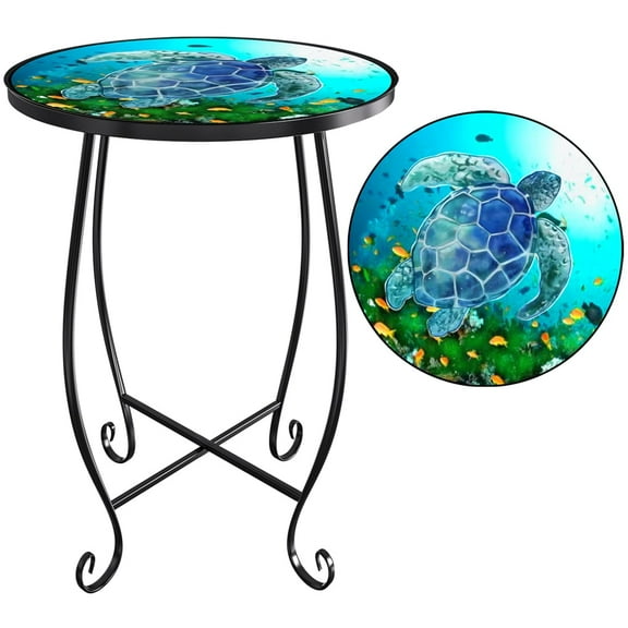 Haibin 15 inches high Outdoor Side Table, Patio Table Indoor Folding Round End Table with Plant Stand for Bistro Balcony Garden