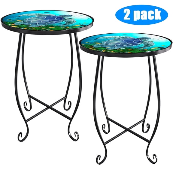 Haibin 2 Pack Indoor Outdoor Side Tables, 15in high Versatile Round Metal End Table for Patio Balcony Yard