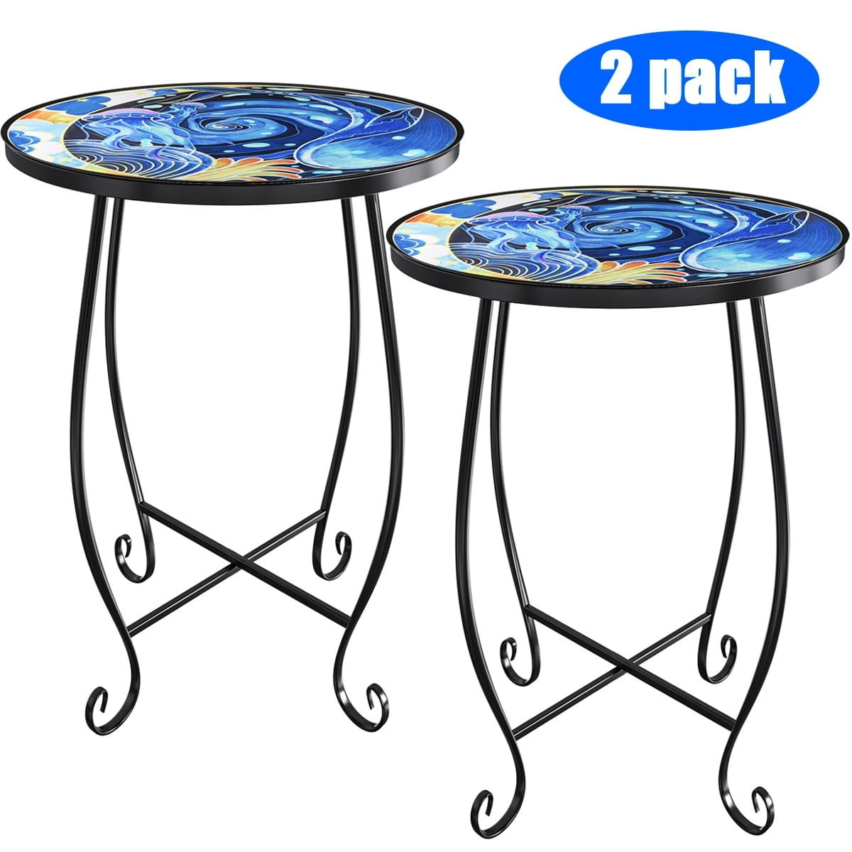 Haibin 2 Pack Outdoor Side Table, 15 inch high Small Patio Outdoor Table Indoor Folding Round End Table with Plant Stand for Bistro Balcony Garden