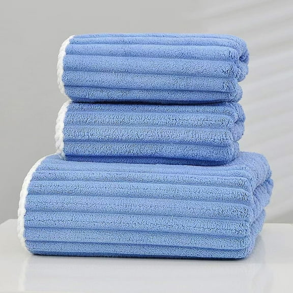 Haibin Rectangle Fashion Coral Fleece Bath Towels Set, Blue, 3 Count