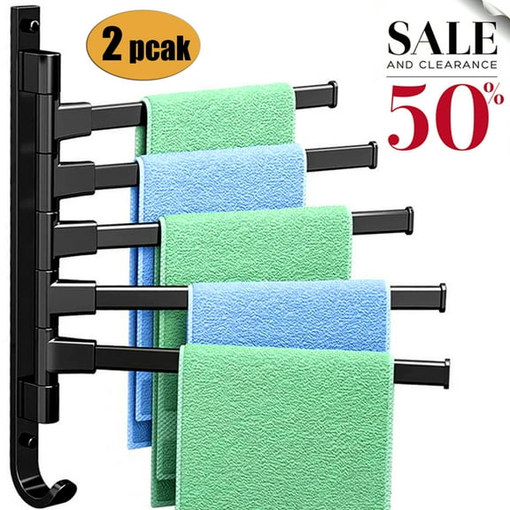 Haibin Swivel Towel Rack, Aluminium 5-Arm Towel Bar for Bathroom Swing Out 180 Rotation Hanger Holder Wall Mount 2Pcs