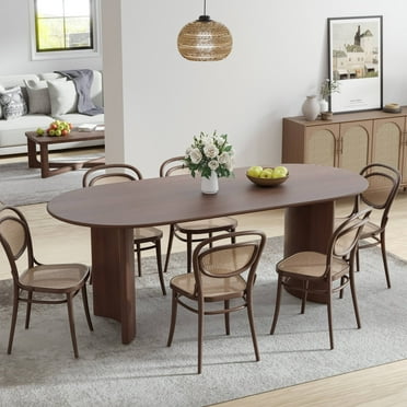 Haiden 67"x33.5" Soild Wood Dining Table Oval Kitchen Table, Walnut