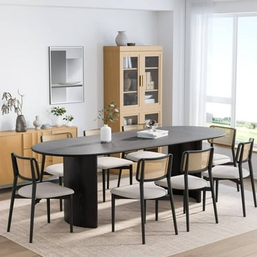 Haiden 79"x33.5" Soild Wood Dining Table Oval Kitchen Table, Black