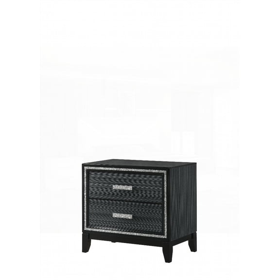 Haiden Weathered Black Finish Nightstand - Elegant Silver Trim & Smooth Operation