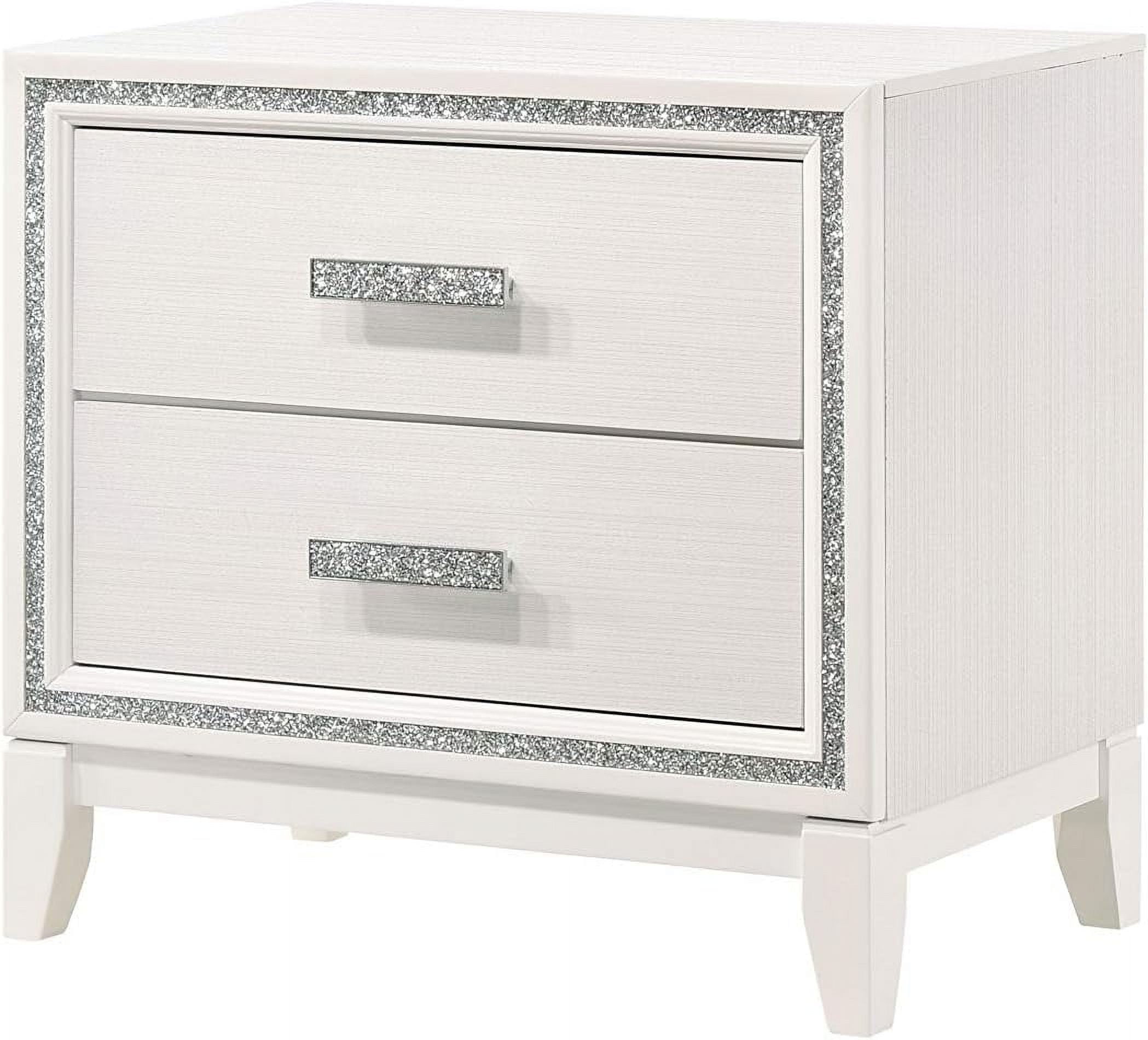 Haiden Glamorous White 2-Drawer Nightstand with Silver Accents