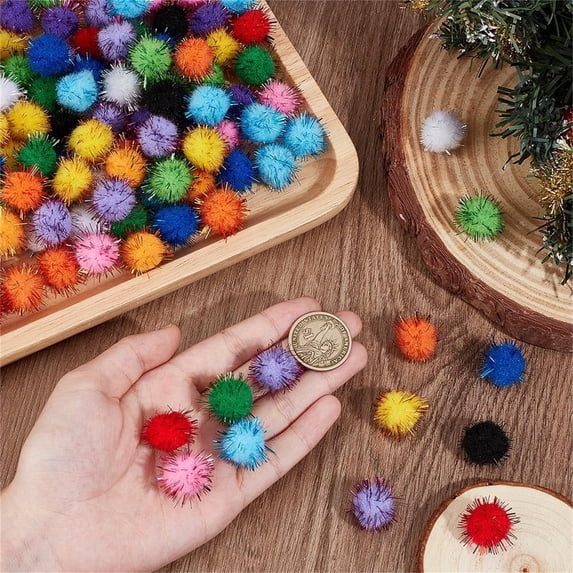 Haidf 100Pcs Mini Pom Poms for Crafts, Assorted Sparkle Small Pom Pom Balls, Glitter Fluffy Puff Balls for Arts, Craft Projects and DIY Decorations, Soft Craft Pompoms, Craft Supplies, 0.8"