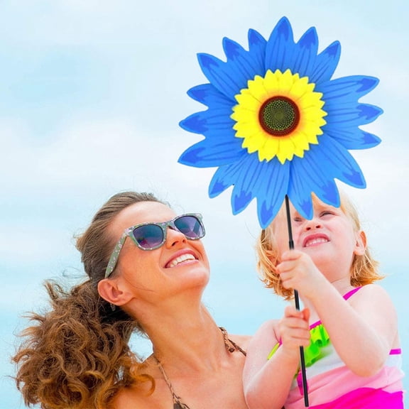 Haidf 1Pc Sunflower Wind Spinner, Sunflower Pinwheels with Stakes, Sunflower Windmills for Garden, Yard, Lawn, Party, and Out Decor, 11.8"W x 29.5"H, Blue