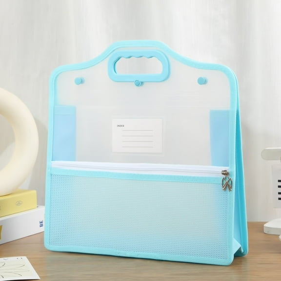 Haidf 1Pc Vertical Expanding File Folder, Plastic File Organizer with Zipper and Label Pocket, Portable Document Receipt Organizer, Home Office School Supplies, A4 Letter Size, 13.6" x 13", Blue