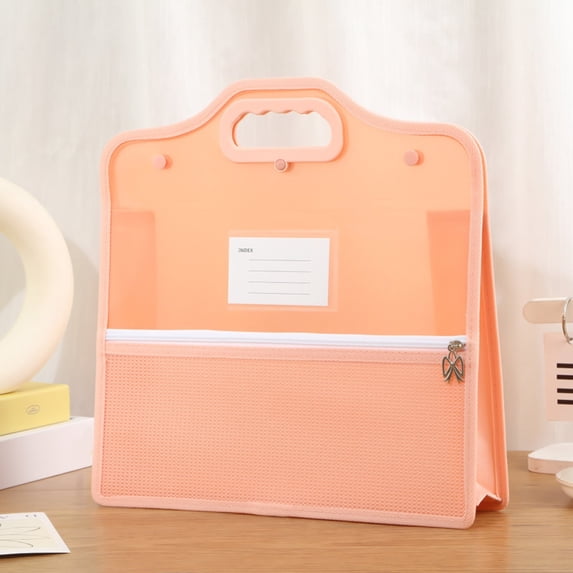 Haidf 1Pc Vertical Expanding File Folder, Plastic File Organizer with Zipper and Label Pocket, Portable Document Receipt Organizer, Home Office School Supplies, A4 Letter Size, 13.6" x 13", Orange