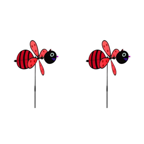 Haidf 2Pcs Wind Spinners Outdoor, Baby Bee Beetles Ground Spinner, Small Wind Spinner for Gardens, Planters, Flower Pots, Yards, Hummingbird Decorative Garden Stakes, 29.1 Inch, Red
