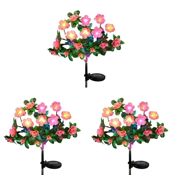 Haidf 3Pcs Solar Flower Lights Outdoor, Solar Azalea Flowers Lights with 56 Colorful LED Waterproof Pathway Lights, Solar Garden Lights for Patio Lawn Yard Decor, Light Up Flowers, 27.6" H, Pink