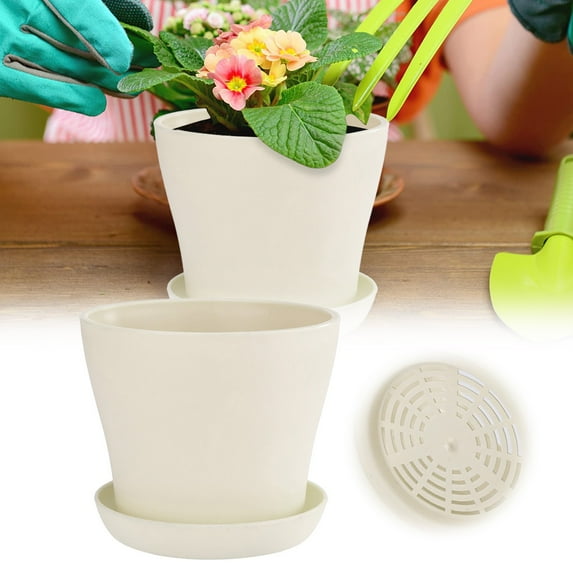 Haidf 5.5 Inch Flower Pots, Plastic Plant Pots with Multi Mesh Drainage Holes and Tray, Round Planters for Indoor Outdoor Plants Flowers, Succulent Pots, Garden Pots, White