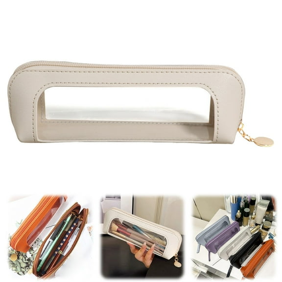 Haidf Clear Pencil Case, Simple Pencil Pouch with Zipper, Soft Pencil Bag for Stationery Storage, Home Office Classroom Supplies, Portable Makeup Bag, Marker Bag, Beige