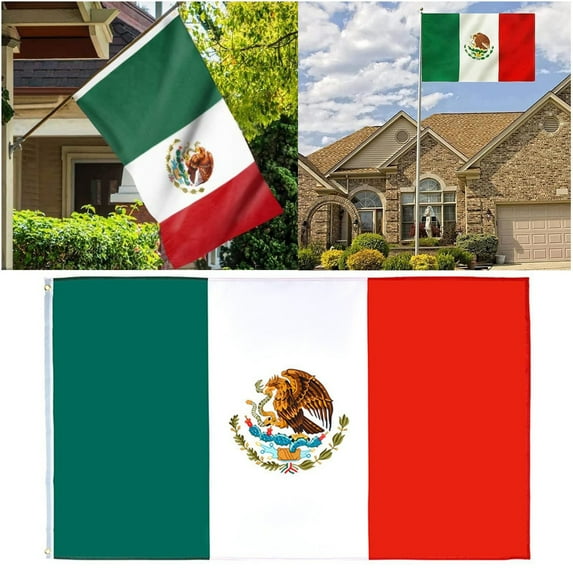 Haidf Clearance Mexico Flag, Fade Resistant Polyester Mexican Flag with 2 Brass Grommets, Vivid Color Mexican Flags for Indoor Outdoor, Mexican Flag for Car, Canvas Header and Double Stitched, 3x5 ft