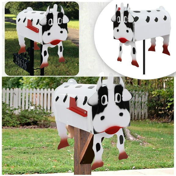 Haidf Cow Mailbox, Cute Animal Mail Box, Large Capacity Mailboxes for House Outside, Post Mount Mailboxes, Creative Mailbox Decoration, 9.5"L x 3.2"W x 7.9"H, White