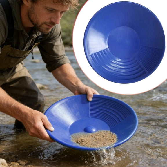 Haidf Gold Pan, Portable Round Gold Panning Pan with Riffles, Durable Outdoor Gold Mining Pan for Efficient Separation and Collection, Gold Prospecting Equipment for Beginners, 15", Dark Blue