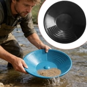 Haidf Gold Pan, Portable Round Gold Panning Pan with Riffles, Durable Outdoor Gold Mining Pan for Efficient Separation and Collection, Gold Prospecting Equipment for Beginners, 15", Black