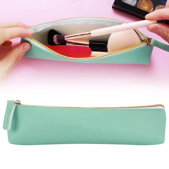 Haidf Leather Pencil Case, Aesthetic Small Pencil Pouch with Zipper, Cute Pencil Bag for Stationery Storage and Organizer, Portable Makeup Bag, Home Office Classroom Supplies, Green