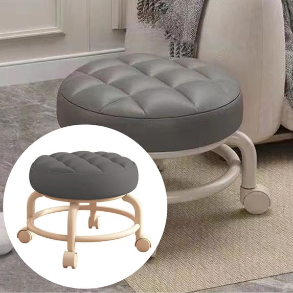 Haidf Low Rolling Stool, 360° Swivel Round Rolling Seat with Universal Caster, Modern Faux Leather Mobile Low Stool for Home, Office, Garage, Shop, and Gym, 10.2" W x 9" H, Gray