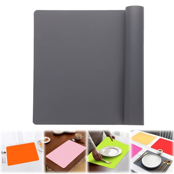 Haidf Silicone Placemats for Dining Table, Wipeable Waterproof Table Mats, Heat Resistant Silicone Mats for Kitchen Counter, Stain Resistant Place Mats, Countertop Protector, 15.7" x 11.8", Gray