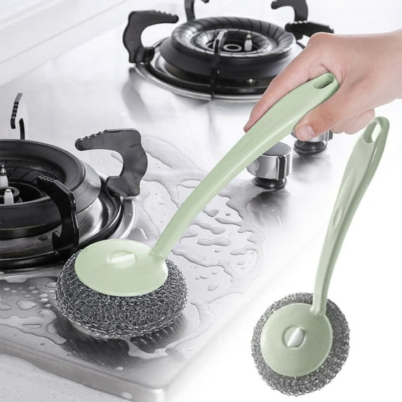 Haidf Steel Wool Scrubber, Stainless Steel Scrubber with Plastic Handle, Multi-Purpose Metal Scrubber for Cleaning Dishes, Pots, Pans, Grills, Stoves, Sink and Cast Iron, Kitchen Scrubber, 10", Green