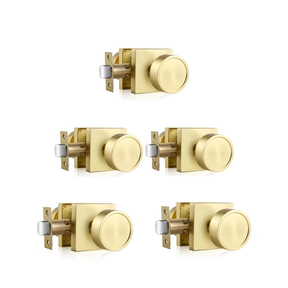 Haidms Gold Passage Door Knobs Interior, Zinc Alloy Brushed Gold Closet Door Knobs, Heavy Duty Round Brushed Brass Door Knob for Hall Closet,Hallway(5 Pack)