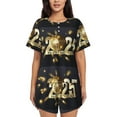 thumbnail image 1 of Haiem 2025 New Year 3 Pattern Pajama Set for Women 2 Piece Lounge Set Short Sleeve Tops and Shorts Soft Sleepwear-Small, 1 of 7