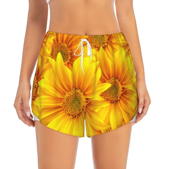 Haiem 3D Sunflowers Women's 2 in 1 Running Shorts - Lightweight Athletic Workout Gym Yoga Breathable Sports Shorts Liner with Phone Pockets-X-Large