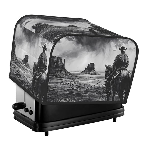 Haiem 60s Black White Western Cowboy Print Toaster Covers 4 Slice Wide Slot,Bread Dust Cover & Fingerprint Protection,Bread Machine Cover,Appliance Covers