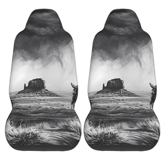 Haiem 60s Black White Western Cowboy Printed Car Seat Covers Set of 2, Universal Fit Car Seat Covers,Protective Seat Covers,Comfortable Car Seat Covers, Easy Installation Seat Covers