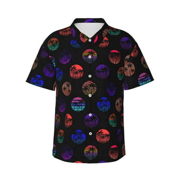 Haiem 80s Style Palm Trees Printed Hawaiian Shirt for Men - Men’s Casual Beach Summer Shirts - Stretch Fabric with Modern Fit-Large