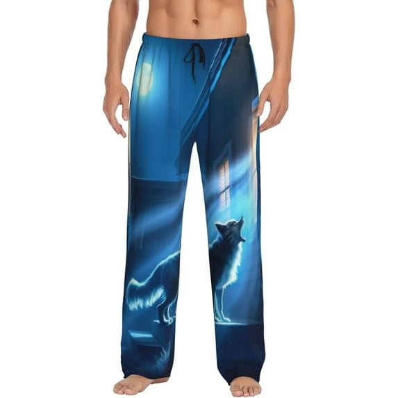 Haiem A Wolf Barks Out A Window Men's Pajama Pants Ultra Lightweight Pjs Bottoms Sleepwear Bottom Pants With Pocket Drawstring-Small