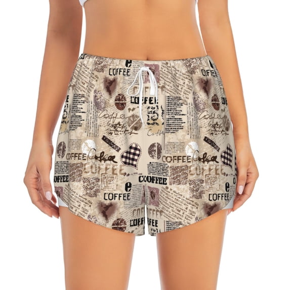 Haiem Abstract Coffee Women's 2 in 1 Running Shorts - Lightweight Athletic Workout Gym Yoga Breathable Sports Shorts Liner with Phone Pockets-Large