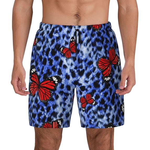 Haiem Abstract Colorful Butterflies Mens Swim Trunks with Compression Liner 2 in 1 Swimming Shorts Stretch Swimwear Quick Dry,Board Shorts-Small