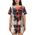 thumbnail image 1 of Haiem Abstract Colorful Skull Art Pattern Pajama Set for Women 2 Piece Lounge Set Short Sleeve Tops and Shorts Soft Sleepwear-Small, 1 of 7