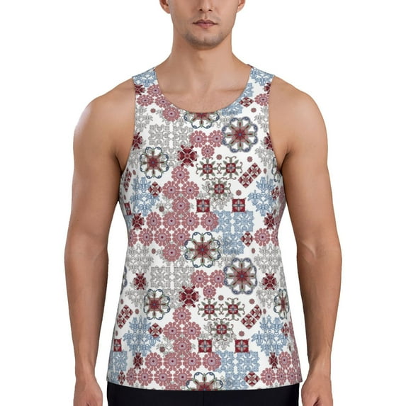 Haiem Abstract Floral Men Workout Tank Top Gym Bodybuilding Sleeveless Muscle T Shirts Athletic Tank Breathable Workout Shirt-X-Large