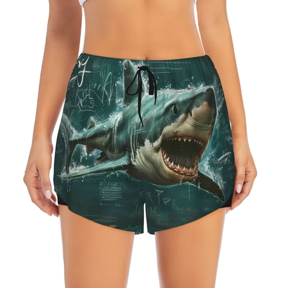 Haiem Abstract Geometric Shark Women's 2 in 1 Running Shorts - Lightweight Athletic Workout Gym Yoga Breathable Sports Shorts Liner with Phone Pockets-Medium