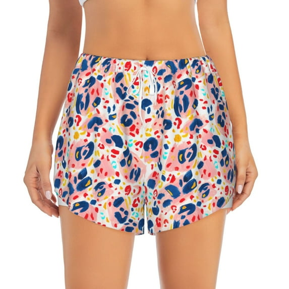 Haiem Abstract Leopard Print Women's 2 in 1 Running Shorts - Lightweight Athletic Workout Gym Yoga Breathable Sports Shorts Liner with Phone Pockets-XX-Large