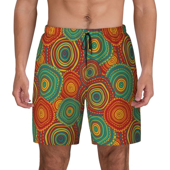 Haiem Abstract Pattern Mens Swim Trunks with Compression Liner 2 in 1 Swimming Shorts Stretch Swimwear Quick Dry,Board Shorts-Large