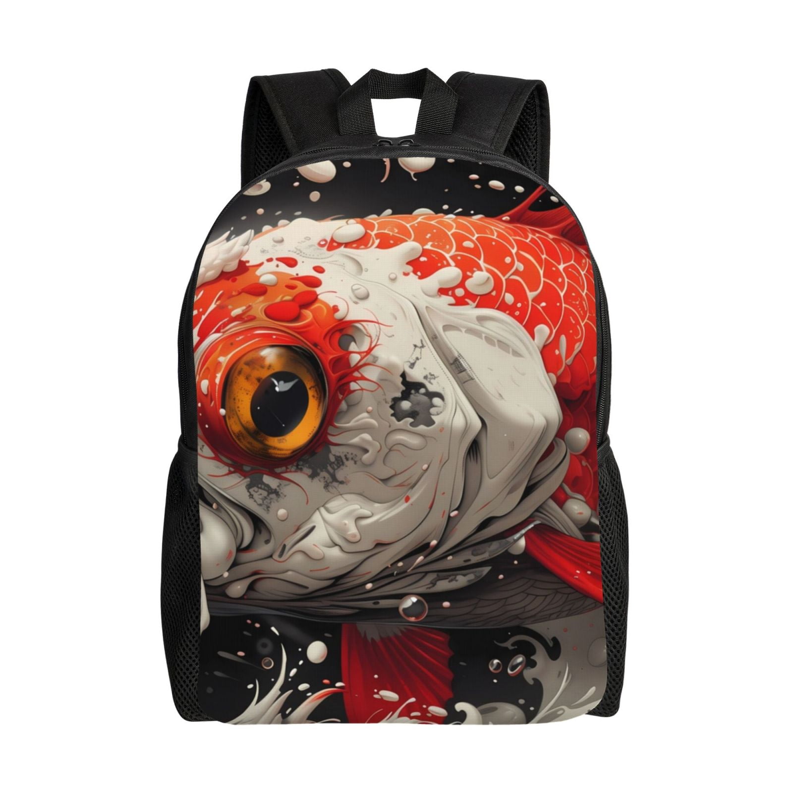 Fish Shape Backpack Haiem Abstract Red Koi Fish Art Backpack - Stylish and Durable 15-inch ...