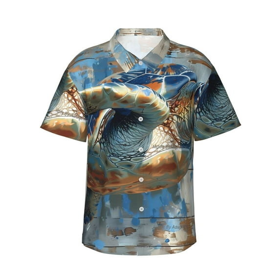Haiem Abstract Sea Turtle Printed Hawaiian Shirt for Men - Men’s Casual Beach Summer Shirts - Stretch Fabric with Modern Fit-X-Large