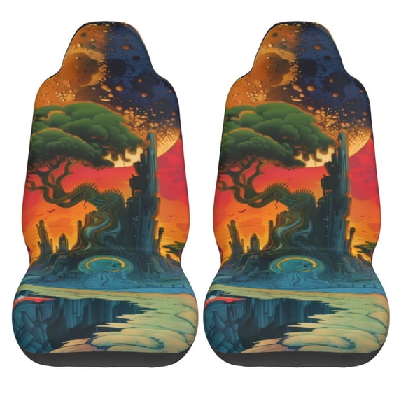 Haiem Abstract Tree Castle Printed Car Seat Covers Set of 2, Universal Fit Car Seat Covers,Protective Seat Covers,Comfortable Car Seat Covers, Easy Installation Seat Covers