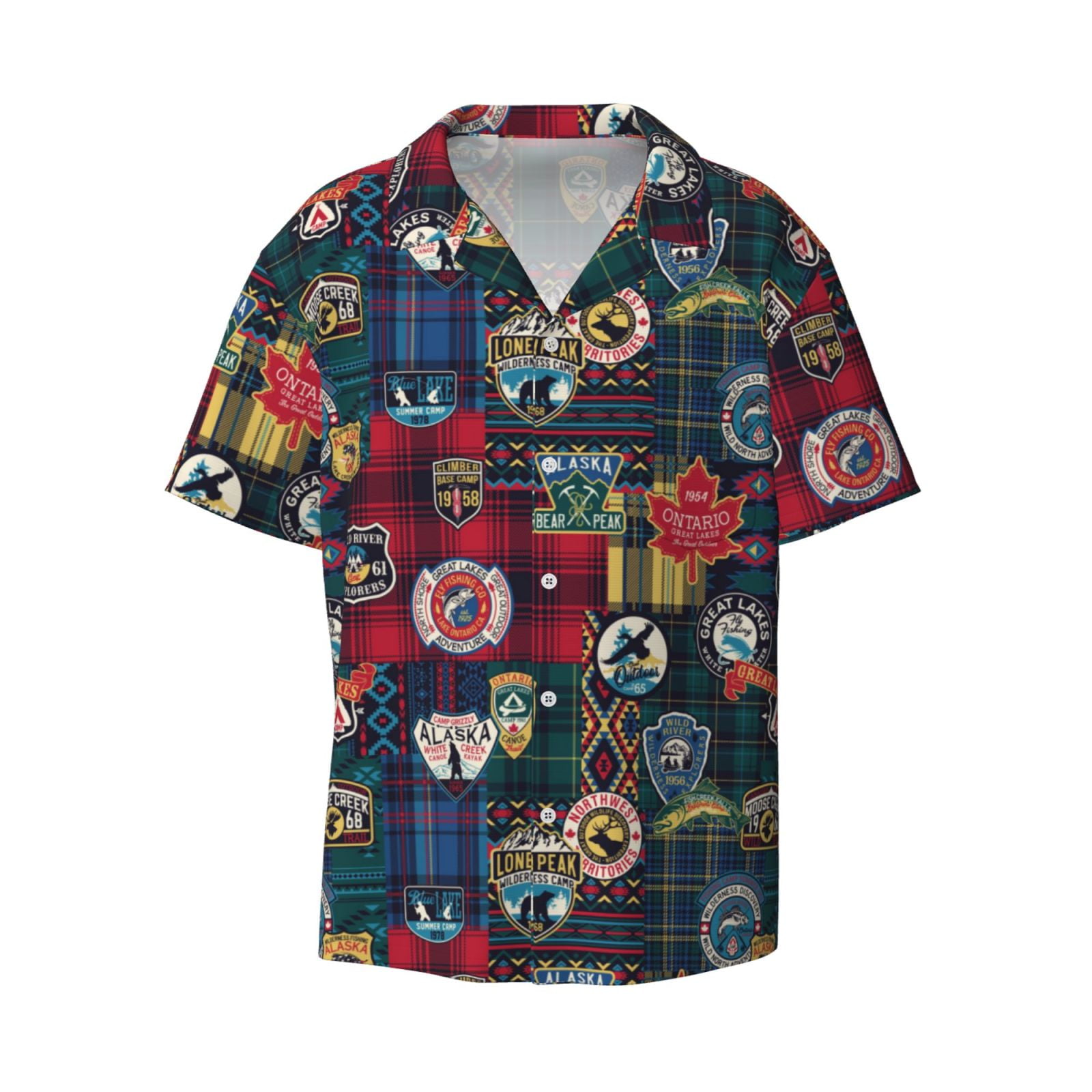 Haiem Adventure Camping Badge Men's Casual Shirts Short Sleeve Button