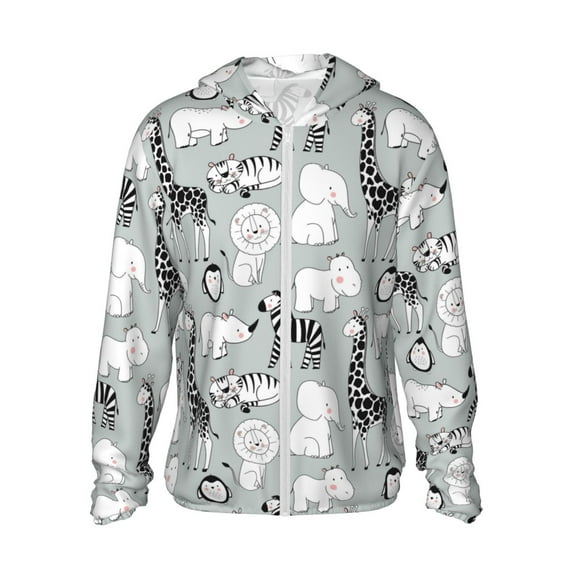 Haiem African Animals UPF 50+ Fishing Shirts for Men Long Sleeve UV Sun Protection Hoodie Non-Mask Outdoor Hiking Shirts
