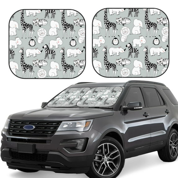 Haiem African Animals Windshield Sun Shade: Universal Foldable 2-Piece Car Front Window Sunshade - Blocks Uv Rays, And Reduces Heat,Essential Car Accessory Small