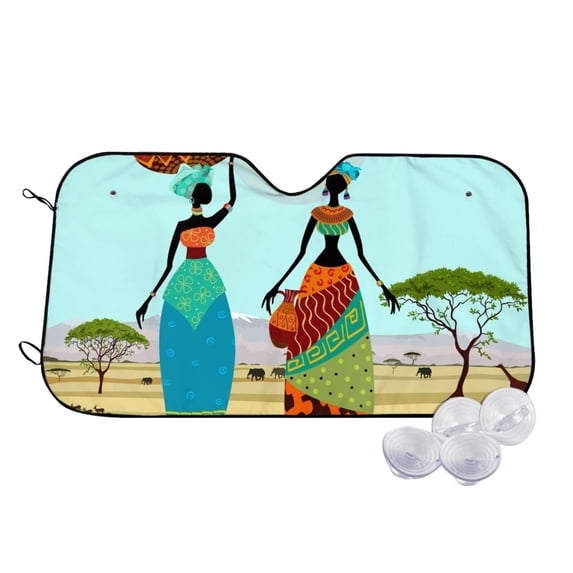 Haiem African Women Car Windshield Sun Shade - Blocks UV Rays Sun Visor Protector, Sunshade to Keep Your Vehicle Cool, Universal Fit SUV Van Sedan-Small